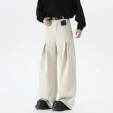 WIAOFELLAS  -  Beige Suit Pants Men Oversized Fashion Society Mens Black Dress Pants Korean Loose Wide Leg Pants Mens Office Formal Trousers