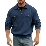 WIAOFELLAS  -  American Retro Spring and Autumn Sweatshirt Men's Fashionable Pocket Lapel Solid Color Versatile Work Motorcycle Top