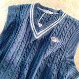 WIAOFELLAS  -  Sweater Vests Men Simple Embroidery Soft Cozy Japanese Style Handsome Sleeveless Knitted Jumper Aesthetic Hombre Streetwear Chic