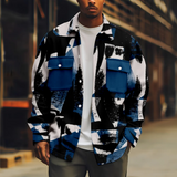 WIAOFELLAS  -  Casual Men's Brown Jacket Art Painting Print Vintage Long Sleeve Fashion Turn-down Collar Button Coat Casual Streetwear