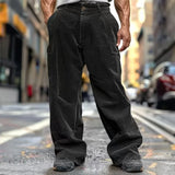 WIAOFELLAS  -  Spring Autumn Casual Corduroy Pants Men's Long Pants Solid Drawstring Casual Breathable Wide-leg Multi-pocket Straight Pants