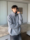 WIAOFELLAS  -  Lazy style soft glutinous turtleneck zipper cardigan sweater jacket men's autumn and winter Korean simple knitted sweater