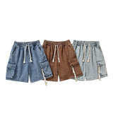 WIAOFELLAS  -  Washed Work Jeans Shorts Men's Summer Straight Trousers Hip-hop Retro Casual Five Trousers Elastic Waist Shorts