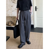 WIAOFELLAS  -  Men Autumn Winter Thick Material Loose Casual Retro Fashion Wide Leg Suit Trousers Office Man Commuter Business Baggy Pants