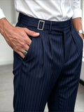 Wiaofellas  -  Summer‑All Season Mens Striped Suit Trousers, Adjustable Waist Pockets Design, Tailored Fit Business Casual Work Pants