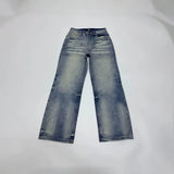 Wiaofellas  -  Men Cleanfit Loose Straight Jeans American High Street Heavyweight Washed Blue A‑Fit Denim Trousers Casual Streetwear Long Pants