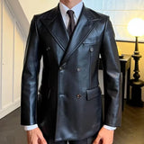 Wiaofellas  -  Fake Leather Blazer Jacket Black Leather Coat Casual  Chaquetas Hombre Motorrad Blazer Single-breasted Lapel Leather Jacket