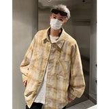 Wiaofellas  -  Tie-dye Plaid Long-sleeved Shirt New Loose Large Size Youth Casual Shirt Jacket