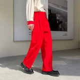 WIAOFELLAS  -  Red Suit Pants Men Fashion Social Mens Dress Pants Korean Loose Straight Wide Leg Pants Mens Oversized Formal Trousers M-XL