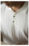 Wiaofellas  -  Summer Men's Ribbed Knit Polo Shirt Light Luxury Short Sleeve Lapel Collar Slim Fit Business Casual Polos Breathable Soft Tops