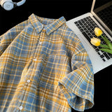 WIAOFELLAS  -  Summer New Men's Shirt Fashion Striped Short Sleeve Blouse Turn Down Collar Button Oversized Casual Shirt Men's Clothing A98