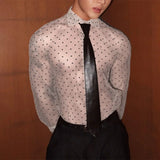 WIAOFELLAS  -  Men Shirt Polka Dot Printing Lapel Long Sleeve Button Men Clothing Mesh See Through Loose Fashion Male Shirts Streetwear