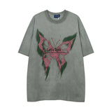WIAOFELLAS  -  Men Hip Hop Streetwear Retro T Shirt Washed Old Butterfly Print Tshirt Cotton T-Shirt Short Sleeve Racing Style Tops Tees New