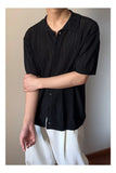 WIAOFELLAS  -  Fashion Men's Knit Hollow Out Texture Solid Color Shirts Trendy Single-breasted Lapel Casual Tops Male Summer