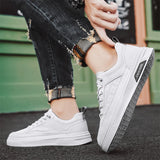 WIAOFELLAS  -  Men's Flat Lace-up Classic Series Solid Color Anti-slip Student Vulcanized Sports Shoes Trend Casual Leather Skateboard Shoes