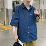 Wiaofellas  -  Summer Lightweight Men's Denim Shirt Short Sleeve Casual Loose Vintage Coat