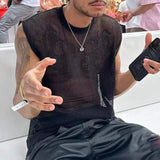 Wiaofellas  -  Fashion Men's Tops Tank Hollow Sexy Mesh Sheer Perspective Vest Fishing Net Muscle Sleeveless See Through Tshirts For Male
