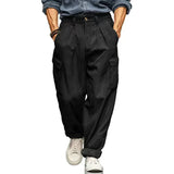 Wiaofellas  -  Spring Autumn New Men's Stand Pocket Corduroy Cargo Pants Basic Trouser Plus Size Mens Casual Button Wide Leg Sweatpants