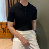 Wiaofellas  -  American Style Knitted Short Sleeve Polo Shirt Men's Slim Fit Casual Versatile Elastic T-Shirt Casual Wear Polyester Fiber
