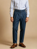Wiaofellas  -  SS Men's Neapolitan Suit Pants, Denim Style Woven Double Pleat Paris Buckle High Waist Straight Leg Business Casual Pants