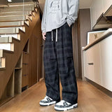 Wiaofellas  -  Spring Plaid Distressed Baggy Pants For Men Casual Sports Loose Straight-Leg Sweatpants High Street Fashion Y2K Trousers