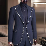Wiaofellas  -  Stunning Beaded Wedding Suits for Men 2 Pcs Groom Tuxedo Groomsman Notched Lapel Custom Prom Blazer Set Fashion Costume