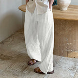 WIAOFELLAS  -  Men Striped Pants Button Joggers Loose 2025 Korean Style Casual Straight Trousers Men Streetwear 2025 Fashion Long Pants