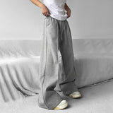 Wiaofellas  -  Mens Casual Niche Wide Leg Pants Genderless New American Streetwear Versatile Simple Solid Color Floor-Mopping Pants Unisex