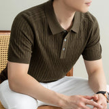Wiaofellas  -  Summer Laisel Linen Ice Silk Knitted Polo Shirt Men's Short Sleeved Pullover Knitted Sweater Man Casual Business Social T-shirt