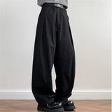 WIAOFELLAS  -  Fashion Men's Solid Color Loose Casual Pants Trendy Japan Style High-waisted Wide Leg Trousers Male