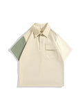 Wiaofellas  -  Ice Silk Quick Dry Workwear Shirt Loose Fit Casual Short Sleeve Half Open Collar Unisex Street Style Patchwork  Shirt