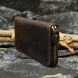 WIAOFELLAS  -  Men Double zipper crazy horse leather long wallet 24 card holder Big Zip around genuine leather clutch purse phone coin pocket