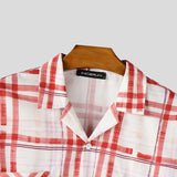 WIAOFELLAS  -  2025 Men Plaid Shirt Lapel Short Sleeve Oversize Casual Men Clothing Streetwear Pockets Korean Fashion Male Shirts S-5XL