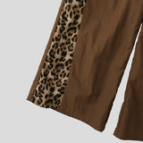 Wiaofellas  -  Men's Pants Leopard Print Patchwork Drawstring Joggers Wide Leg Pants For Man Streetwear Loose Fashion Casual Trousers