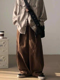 WIAOFELLAS  -  Japanese retro Maillard style coffee-colored work pants for men and women casual loose straight-leg trendy trousers