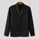WIAOFELLAS  -  Men Shirt Solid Color Lapel Long Sleeve Casual Men Clothing With Tie Streetwear Loose Fashion Leisure Tops Camisas 2026