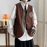 WIAOFELLAS  -  Japanese Trendy Couple Loose Jacket Retro Interface Bag Work Vest Sleeveless V-neck Vest Handsome Cardigan Aesthetic Urban Chic