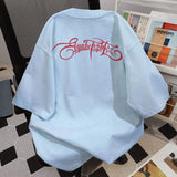 WIAOFELLAS  -  American Pure Cotton Personalized Short-sleeved T-shirt Men Spring Summer New Trendy Brand Y2K Handsome Three-quarter Sleeve Top