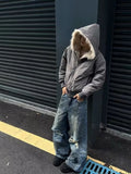 WIAOFELLAS  -  Winter Street Harajuku Mens Parkas Fleece Trendy Metal Label Silhouette Warm Cotton Jackets Zipper Loose Thickening Coats Male