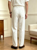 Wiaofellas  -  Spring Summer Solid Woven Italian Style Suit Pants, Men Loose Straight Leg Elegant Casual Formal Trousers for Daily Wear