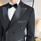 Wiaofellas  -  (Jacket + Vest + Pants) Men's Wedding Three-Piece Suit, Tuxedo Double-Breasted Suit, Best Man Banquet High-End Dress Business