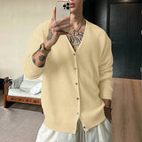 WIAOFELLAS  -  Men Cardigan Solid Knitted V Neck Long Sleeve Men Sweaters Streetwear Loose Korean Style Fashion Casual Men Clothing