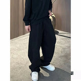 Wiaofellas  -  Men's Winter Straight Leg Casual Pants Fashionable High Street Workwear Style Polyester Fiber Mid Waist Elastic Waist