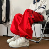 Wiaofellas  -  American Retro Plush Fleece Overalls for Men Loose Hip Hop Street Dance Drawstring Long Trousers Trendy