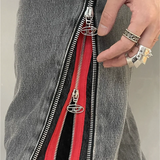 Wiaofellas  -  Cool Design Side Zipper Oversize Hip Hop Men Wide Jeans Pants Y2K Clothes Straight Loose Punk Denim Trousers Pantalon Homme