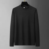 WIAOFELLAS  -  Men's Mock Neck Pullover Autumn Slim Fit T-shirt Fashion High Elastic Long Sleeve Tshirt Men Casual Breathable Apparel Pullovers