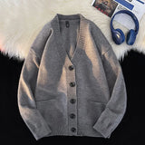 WIAOFELLAS  -  Autumn Winter New Korean Fashion Trend Versatile Casual Cardigan V-neck Sweater Men's Jacquard Comfortable Breathable Jacket