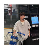 Wiaofellas  -  American Fake Two-piece Henry Neck Old Money Style Short-sleeved T-shirt Loose Niche Design Style Summer New Style