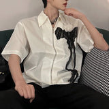 WIAOFELLAS  -  New Summer Men's Shirts Zipper Turn-down Collar Mesh Rose Design Short Sleeved Loose Male Clothing Niche Tops Tide