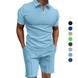 Wiaofellas  -  Men's Summer Suits Solid Color Waffle Lapel Slim-fit Short Sleevett-shirt Casual Fashion Men's Clothing